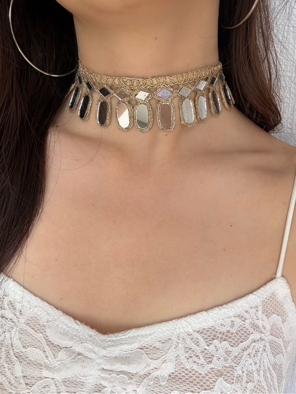 Gold Mirror Teardrop Choker Necklace - Women Jewelry